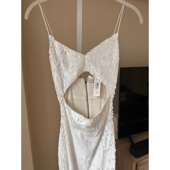NEW NWT Alice + Olivia Valli Cutout Sequin Cami Dress Maxi White size 2 - Picture 8 of 11